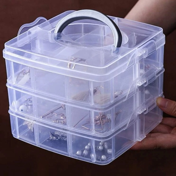 NWT 2 Transparent Clear 18 Grid 3 Layer Stackable Storage Carrying Containers - Picture 7 of 13